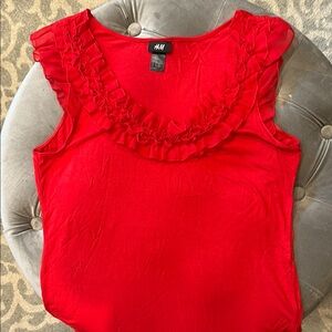 H&M Red Ruffled Sleeveless Tank Top